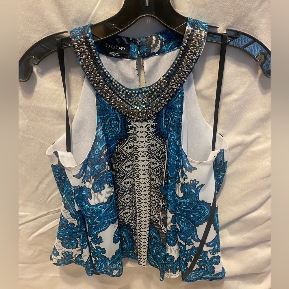 Bebe blue tank top beaded fancy